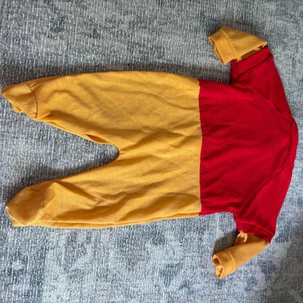 Vintage Winnie‎ The Pooh Baby footie Red Yellow Colorblock Button up